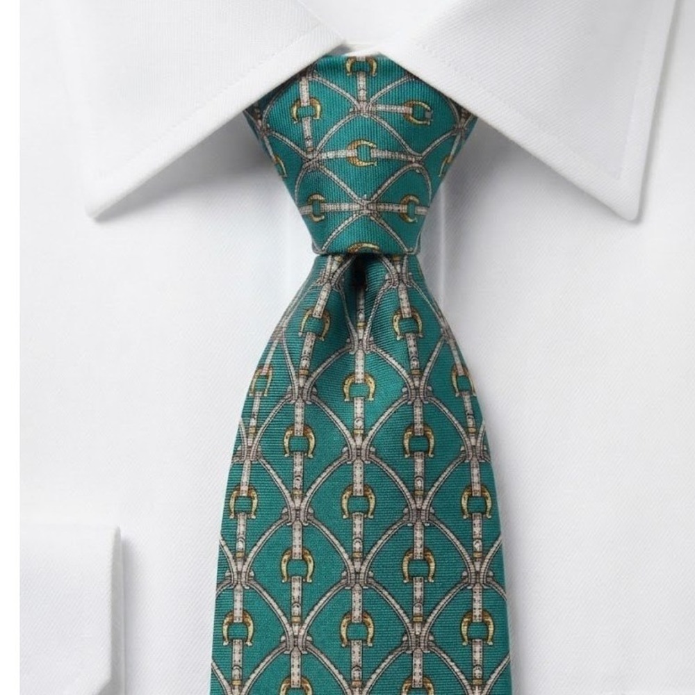 Brooks Brothers Makers Silk Tie Green Equestrian Bit Bridle USA 4x59 - CJ